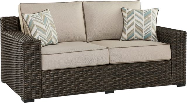 Signature Design by Ashley® Coastline Bay Brown Outdoor Loveseat with Cushion-0