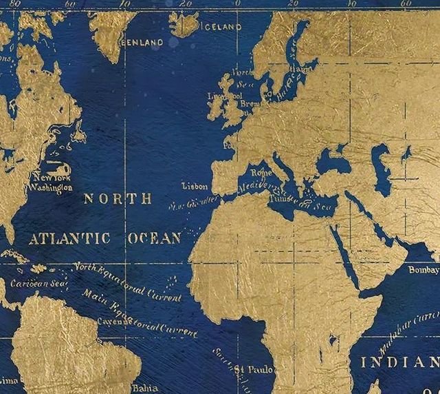 Classy Art Indigo World Map by Carol Robinson Wall Art-1