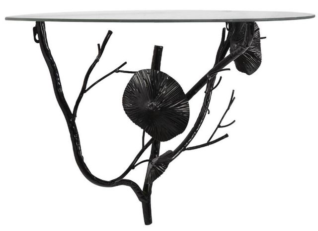 Deco Marche Black Metal Floral Branch Wall Shelf with Glass Top-2