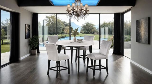 Furniture of America® Sabro 5-Piece White Round Counter Table Set with Black Base-1