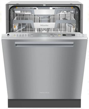 front view of the slightly opened Miele 24" Stainless Steel Fully Integrated Built-In Smart Dishwasher with 3D MultiFlex Cutlery Tray