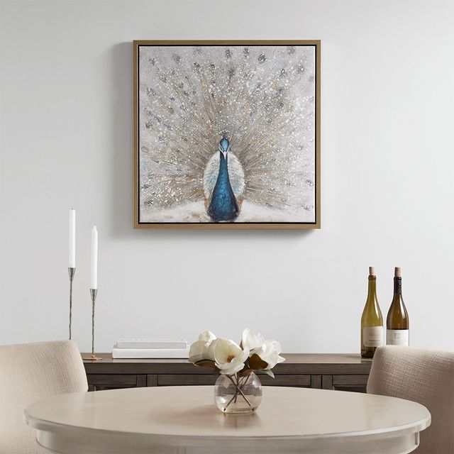 Olliix by Madison Park Gilded Peacock Multicolor Framed Canvas with Gold Foil and Hand Embellishment-4