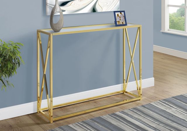 Monarch Specialties Inc. Glass Top 42"L Console Table with  Gold Metal Frame-2