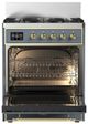 Ilve® Majestic III 30" Blue Gray Pro Style Dual Fuel Natural Gas Range with 5 Black Brass Burners and Brass Trim-1