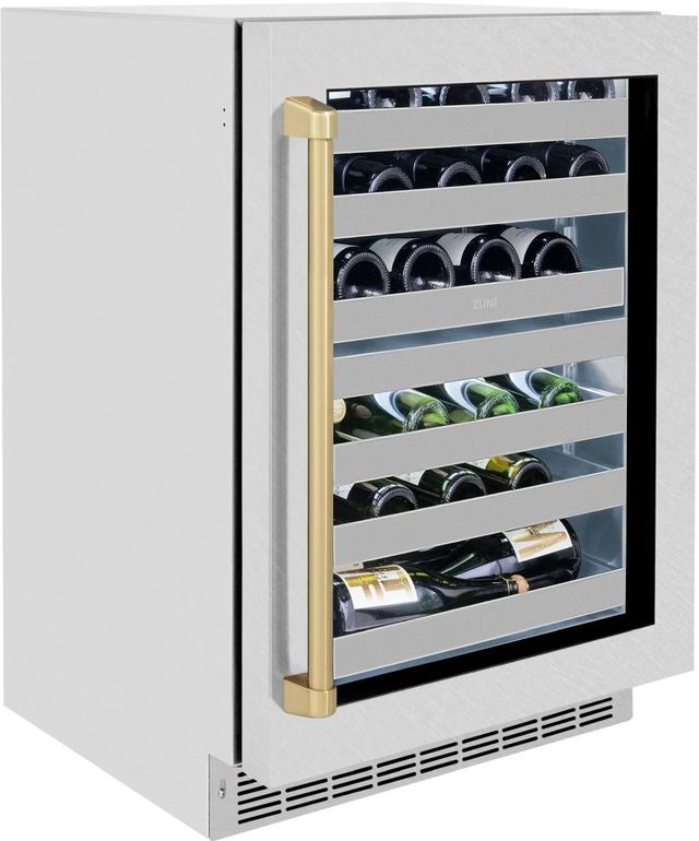 ZLINE Autograph Edition Touchstone 24" 4.8 Cu. Ft. Satin Stainless Steel Wine Cooler with Glass Door and Champagne Bronze Handle-2