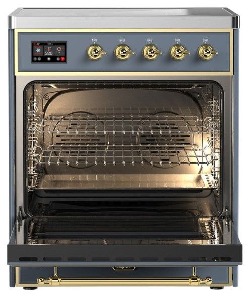 Ilve® Majestic III 30" Blue Gray Pro Style Induction Range with Solid Door and Brass Trim-1