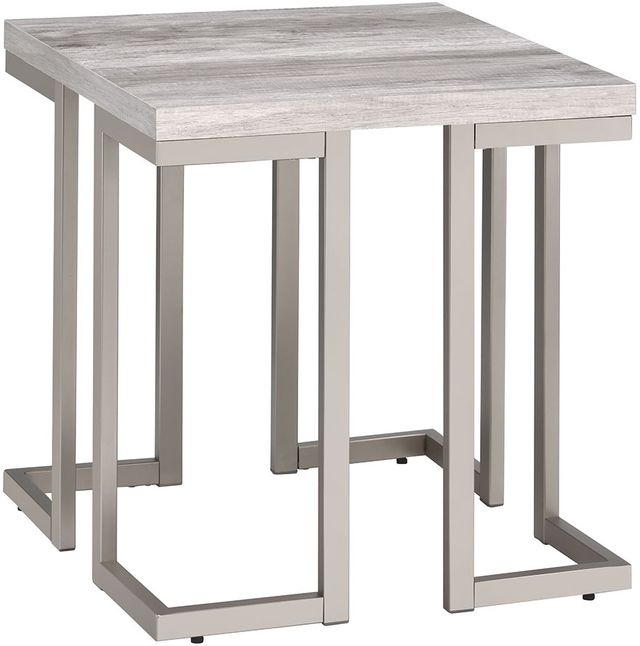 Steve Silver Co. David Gray Driftwood End Table with Matte Pewter Base-0