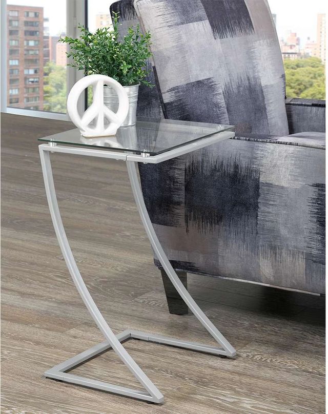 Brassex Inc. Glass Top Side Table with Silver Base-1