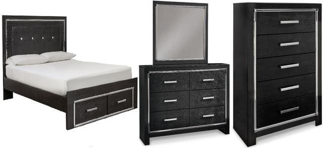 Signature Design by Ashley® Kaydell 4-Piece Black Queen Storage Panel Bed Set-0