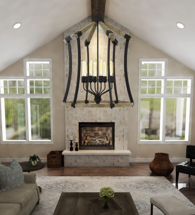 Cal® Lighting & Accessories Dali Iron/Light Oak Chandelier-2