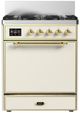 Ilve® Majestic III 30" Antique White Pro Style Dual Fuel Natural Gas Range with 5 Black Brass Burners and Brass Trim-0