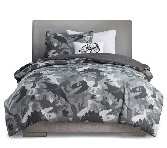 Olliix by Mi Zone Kids Dylan Grey Twin Printed Dino Camo Comforter Set-0