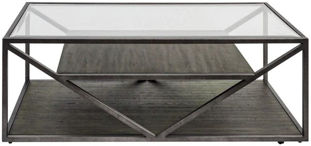 Liberty Furniture Arista Glass Top Cocktail Table with Cobblestone Brown/Gray Base-2