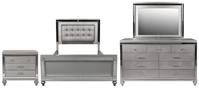 New Classic® Home Furnishings Valentino 4-Piece Silver California King Panel Bedroom Set-0