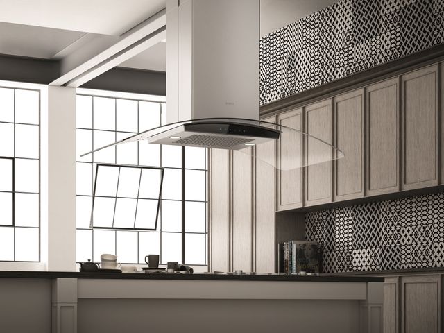 Elica Techne Series Cingoli 36" Stainless Steel with Black Glass Island Range Hood-2