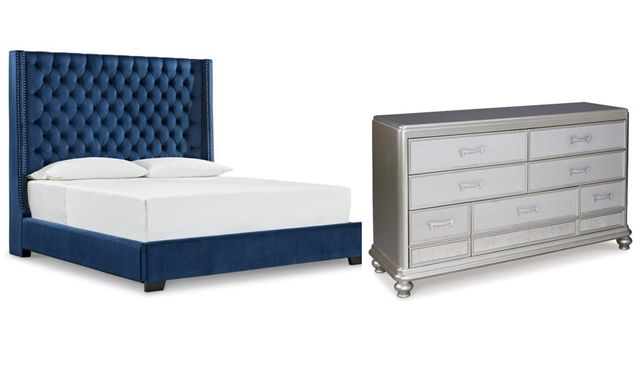 Signature Design by Ashley® Coralayne 2-Piece Blue/Gray King Upholstered Bed Set-0
