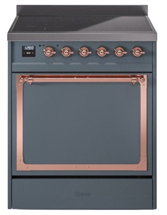 Ilve® Nostalgie II Noblesse 30'' Blue Gray Pro Style Induction Range with Copper Trim-0