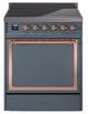 Ilve® Nostalgie II Noblesse 30'' Blue Gray Pro Style Induction Range with Copper Trim-0