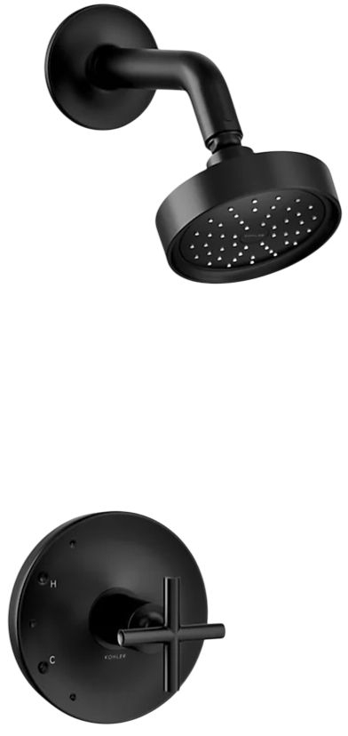 KOHLER® Purist® Rite-Temp® Matte Black 1.75 GPM Shower Trim Kit with Cross Handle-0