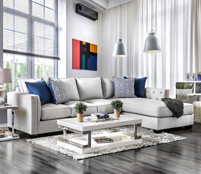 Furniture of America® Ornella 2-Piece Light Gray Right-Arm Facing Sectional and Chaise-1