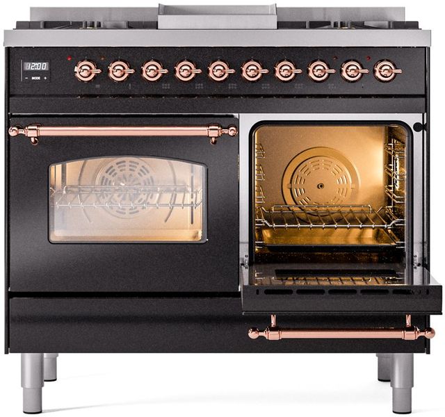 Ilve® Nostalgie II Series 40" Glossy Black Pro Style Dual Fuel Range-3