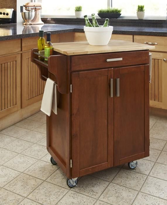 homestyles® Cuisine Cart Medium Oak/Natural Kitchen Cart-1
