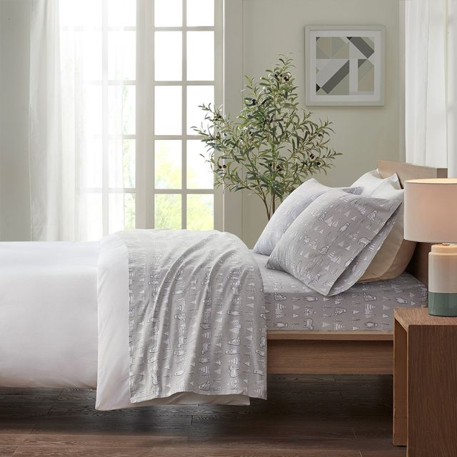 Olliix by True North by Sleep Philosophy Cozy Flannel Bear King Cotton Printed Sheet Set-4