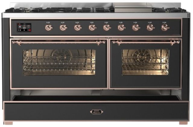 Ilve® Majestic III 60" Graphite Matte Pro Style Dual Fuel Natural Gas Range with Triple Glass Door and Copper Trim-2