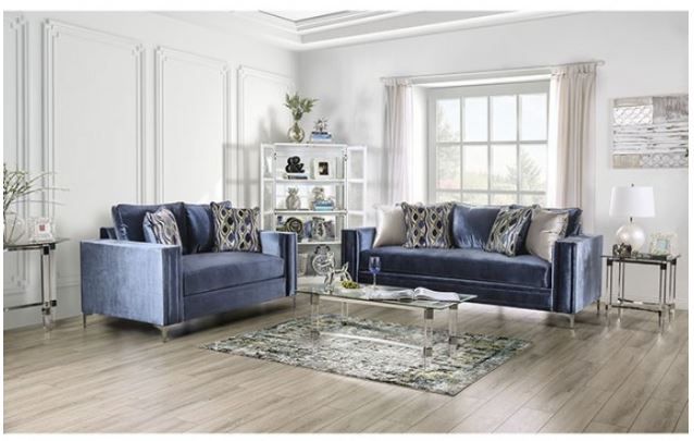 Furniture of America® Jodie Satin Blue Sofa-2