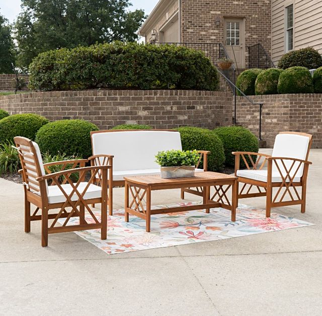 Linon Topsail 4-Piece Brown/White Fabric/Wood Outdoor Conversation Set-1