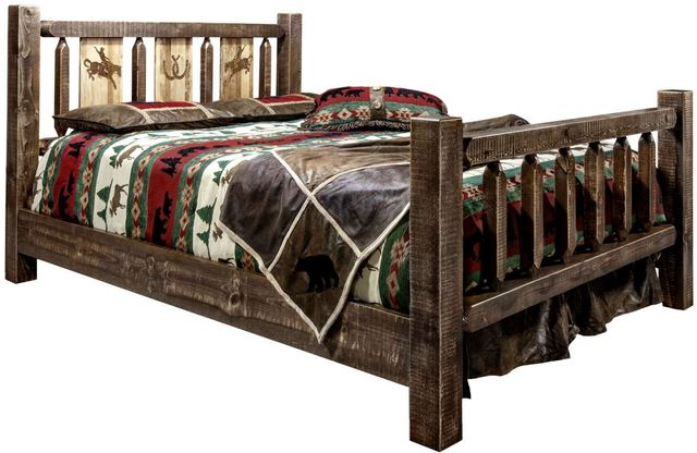 Montana Woodworks® Homestead Stain & Clear Lacquer Twin Bed with Laser Engraved Bronc Design-0