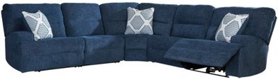 front view of the Signature Design by Ashley® Acklen Place 5-Piece Navy Curved Power Reclining Sectional