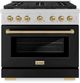 ZLINE Autograph Edition Paramount 36" Satin Stainless Steel Pro Style Dual Fuel Range with Black Matte Door and Champagne Bronze Accents-0