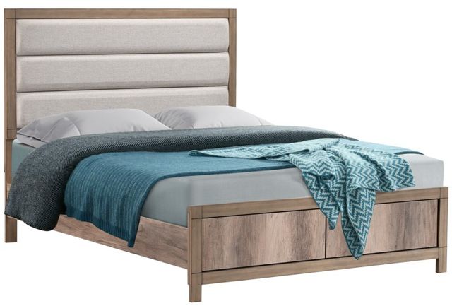Crown Mark Matteo Beige/Weathered Gray Youth Full Upholstered Panel Bed-0