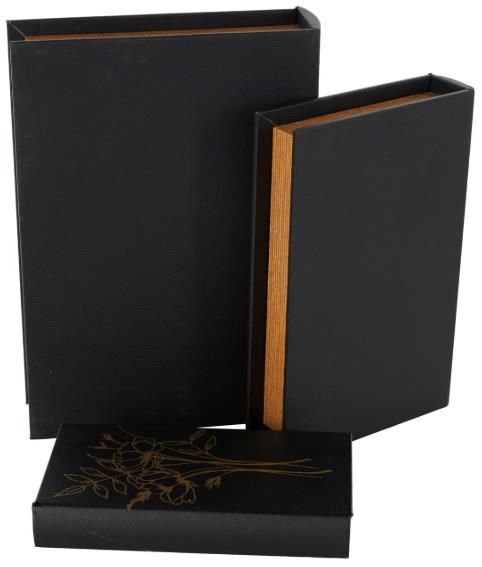 Deco Marche 3-Piece Black Floral Book Storage Decorative Box with White and Gold Accents Set-2