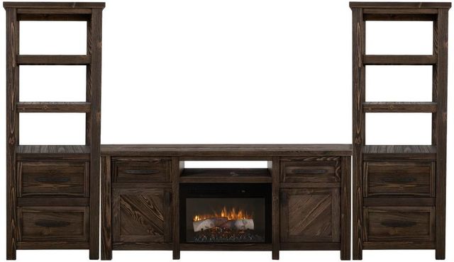 International Furniture Direct Dutton Brown Wall Unit with Electric Fireplace Insert-4