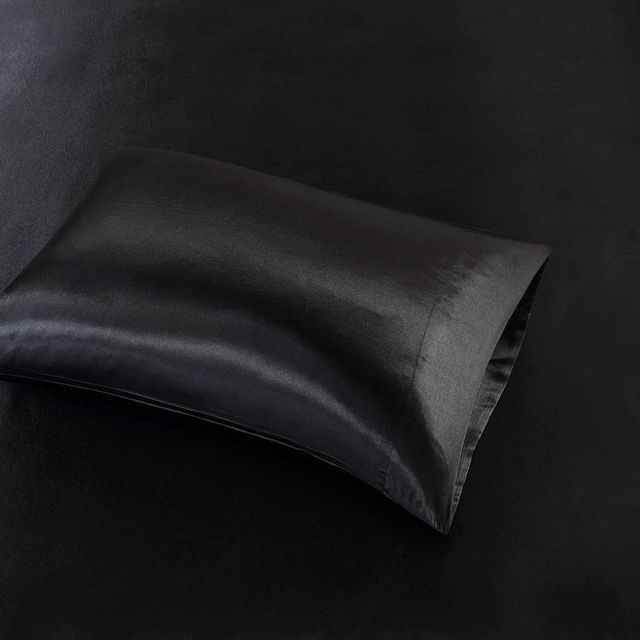Olliix by Madison Park Essentials 6-Piece Black Full Satin Wrinkle-Free Luxurious Sheet Set-3