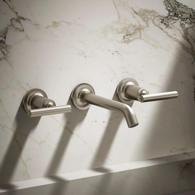 KOHLER® Purist® Vibrant Brushed Nickel Wall-Mount Bathroom Sink Faucet Trim with Lever Handles-3