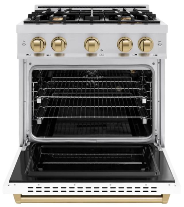 ZLINE Classic Autograph Edition 30" Stainless Steel Pro Style Gas Range with White Matte Door and Champagne Bronze Accents-1