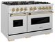 ZLINE Autograph Edition 48" 6.7 cu. ft. Dual Fuel Range with 8 Burner DuoPro™ Cooktop and Dual Ovens in Satin Stainless Steel and Champagne Bronze Accents -2