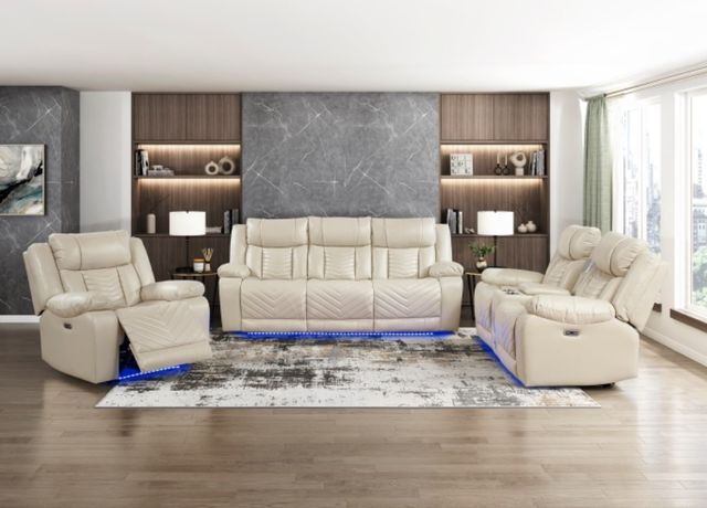 Homelegance® Huron Beige Double Power Reclining Sofa-1