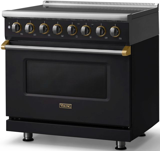 Viking® 5 Series 36" Onyx Pro Style Induction Range with Brushed Brass Trim-2