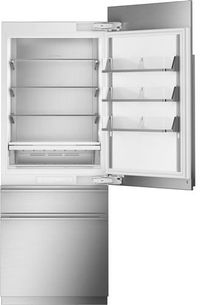 Front view of the opened Monogram® 30 in. 14.5 Cu. Ft. Panel Ready Customizable Counter Depth Column Refrigerator