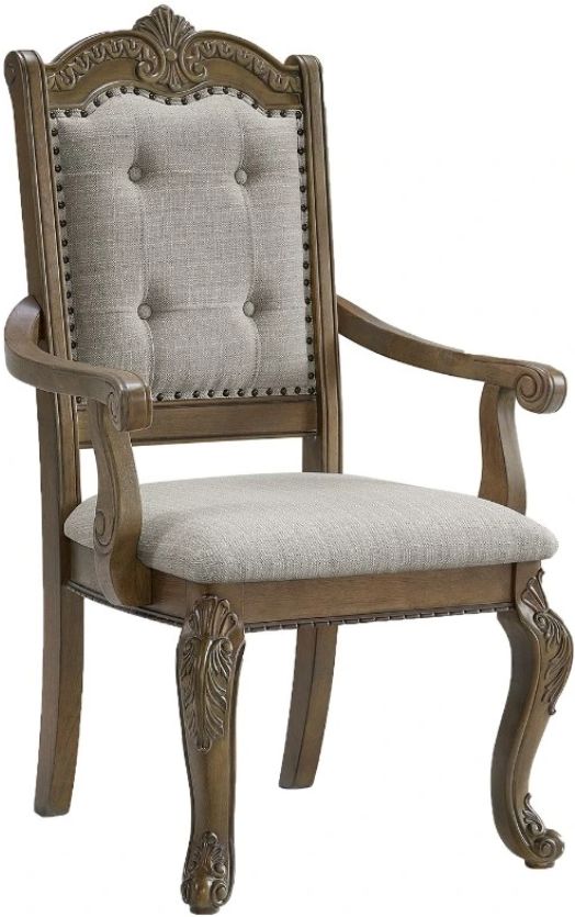 Elements International Madison Park Beige/Brown Dining Arm Chair -0