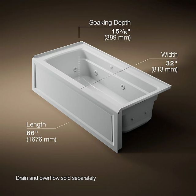 KOHLER® Archer® Ice Grey 66" x 32" Alcove Heated BubbleMassage™ Air Bath and Whirlpool - Right Drain-3