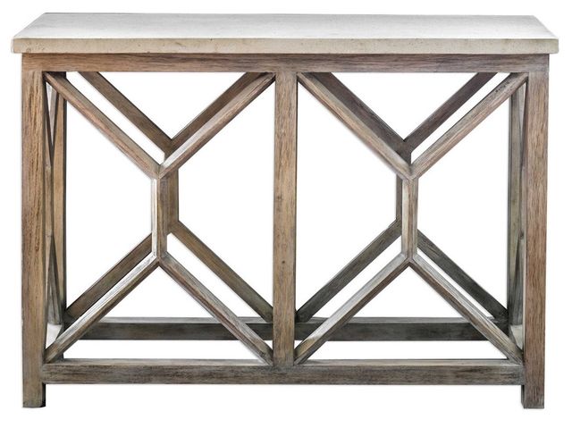 Uttermost® Catali Ivory Limestone Top Console Table with Warm Oatmeal Wash Base-3