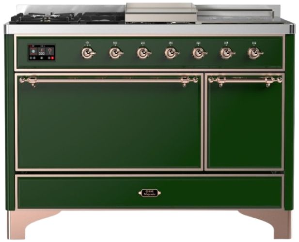 Ilve® Majestic III 48" Emerald Green Pro Style Dual Fuel Liquid Propane Range with French Top and Copper Trim-0
