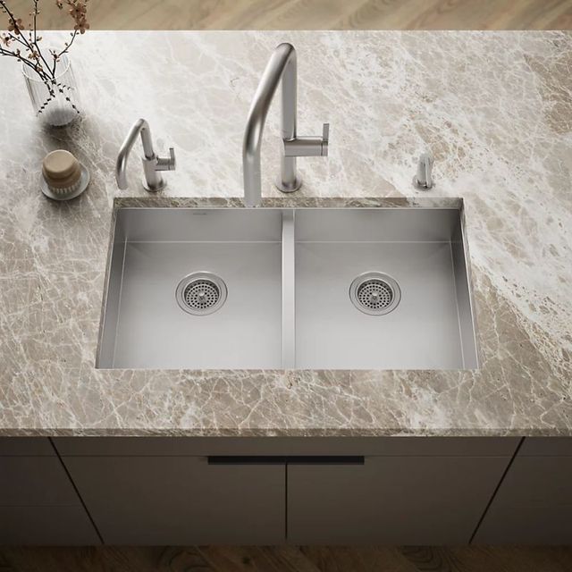 KOHLER® Vault™ Stainless Steel 32" Undermount Double Equal-Bowl Kitchen Sink-1