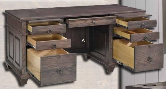 Urban Collections by Yutzy Woodworking Reminisce Chimney Smoke/Red Oak Double Pedestal Executive Desk-2