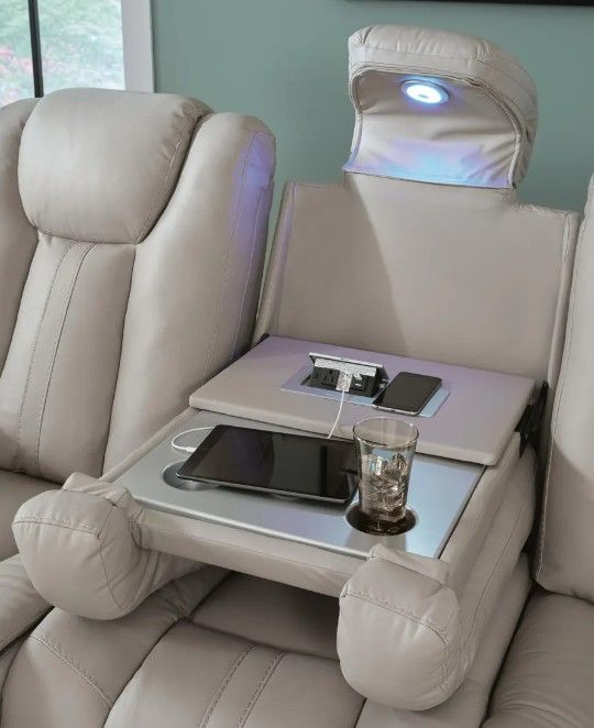Signature Design by Ashley® Elevate Edges Coin Manual Reclining Sofa with Drop Down Table-5